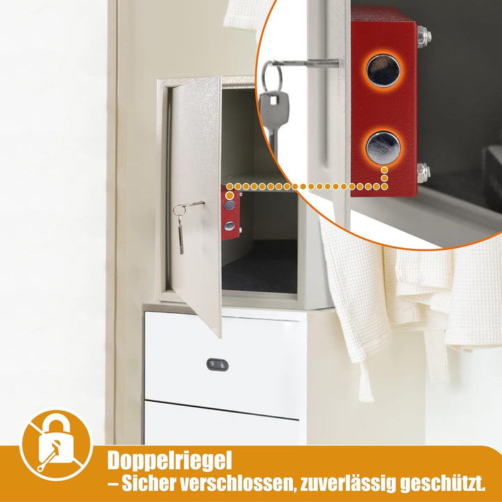 XMTECH Tresor Safe Möbeltresor mit Doppelbartschloss 2 Schlüssel, Safe Geldschrank Boden-Wandtresor