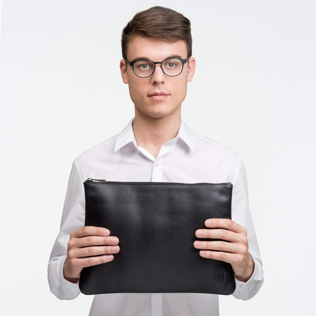 DUDU Clutch Damen Herren Maxi aus echtem Leder Flach Slim mit Griff und Reissverschluss Orange, Oran