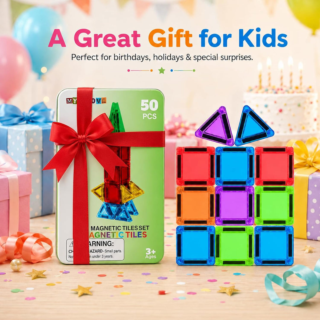 50 PCS Magnetfliesen, 3D Magnetische Bausteine Kit, STEM Reise Magnetfliesen für Kinder mit Eisen Ca