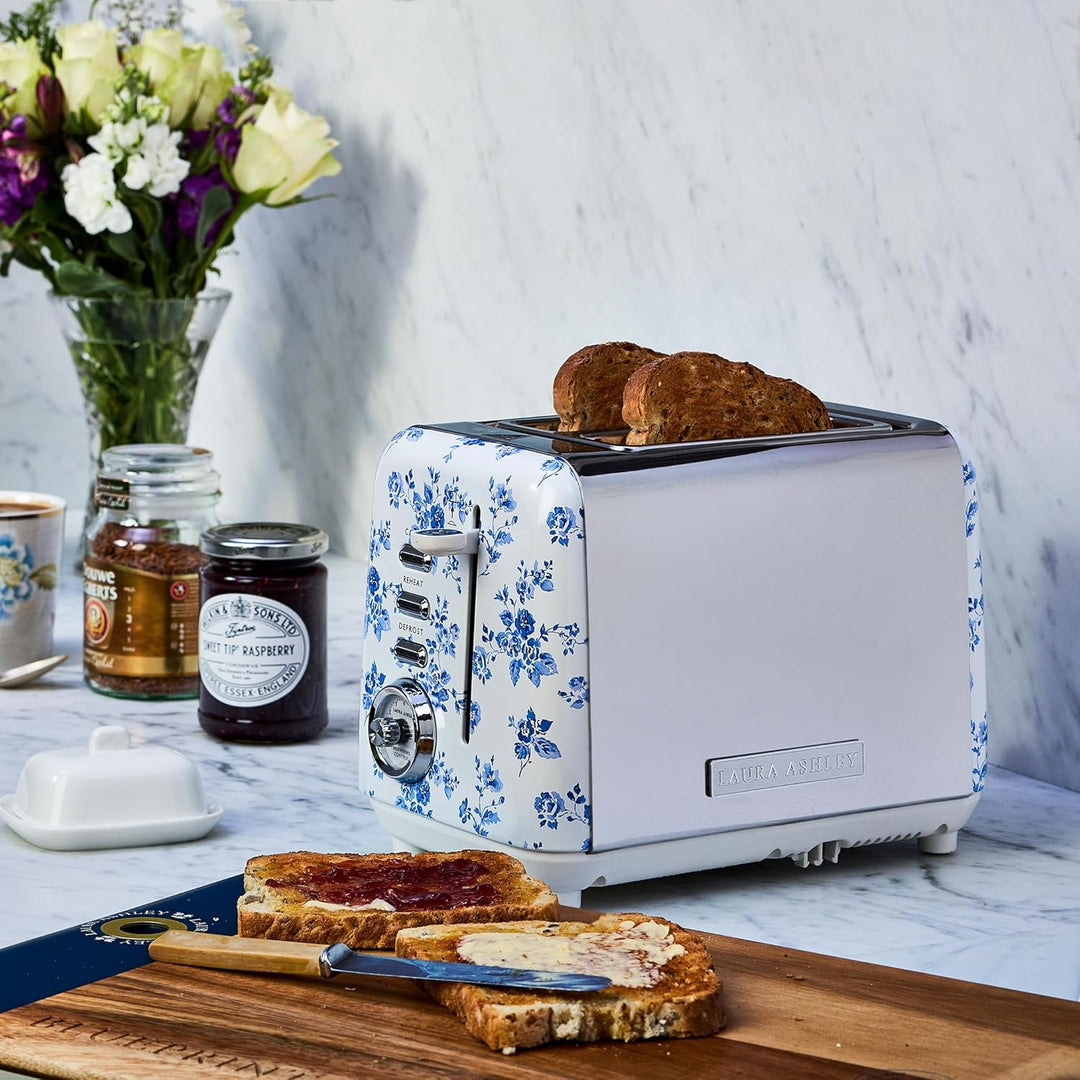 VQ Laura Ashley 2-Scheiben-Toaster mit einstellbaren Heiz-, Auftau- und Aufwärmmodi - Edelstahl Vint
