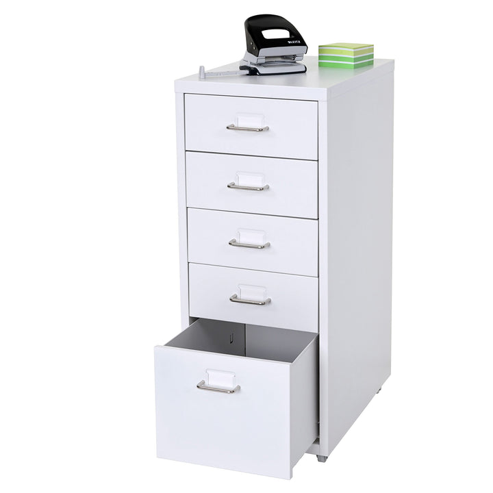 Mendler Rollcontainer Boston T851AM, Schubladenschrank Stahlschrank, 69x28x41cm 5 Schubladen - weiss