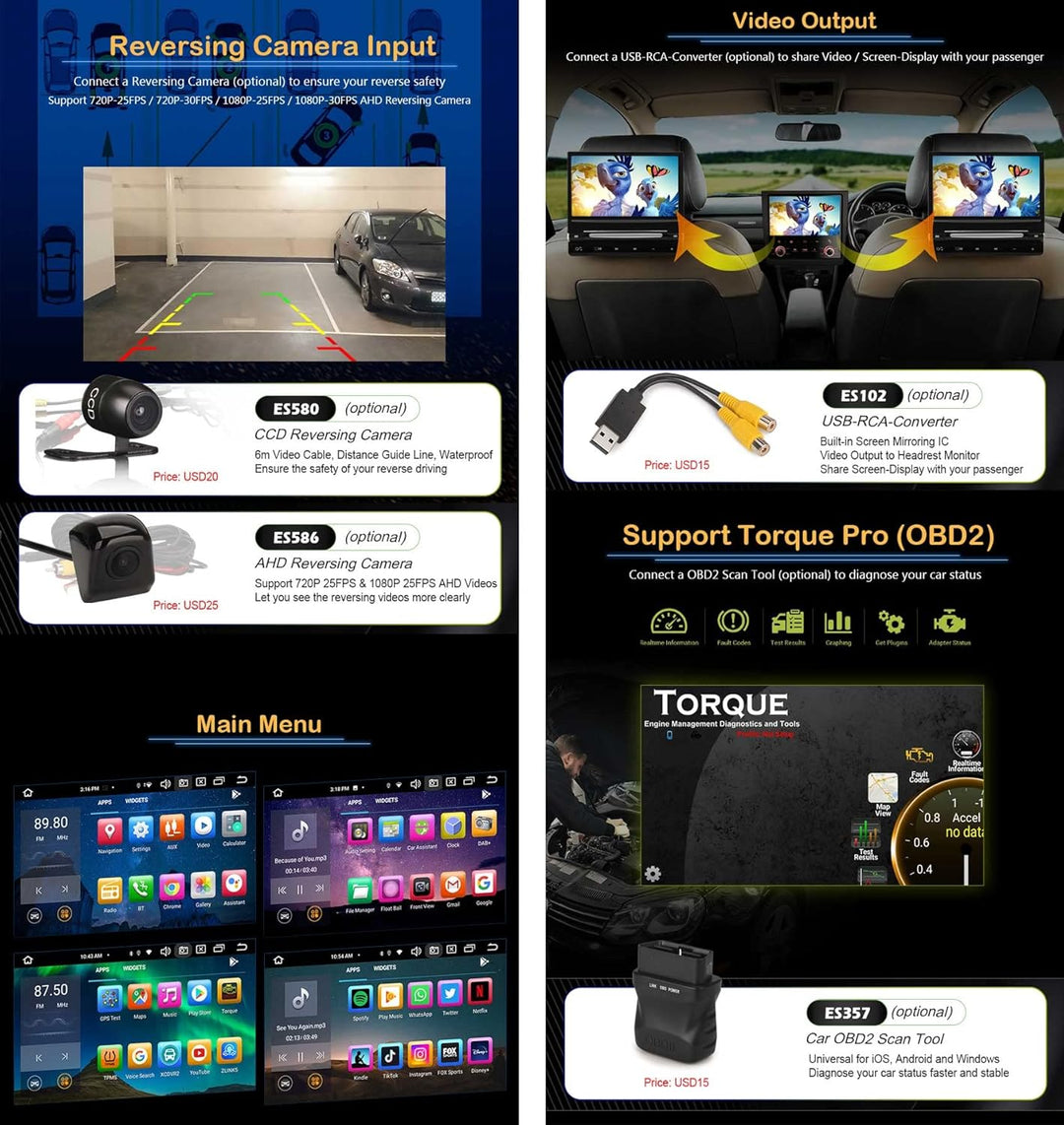 Erisin Android 14 4GB+64GB 8-Kern DVD Autoradio GPS Navi für Opel Antara Astra Corsa C/D Vectra Meri