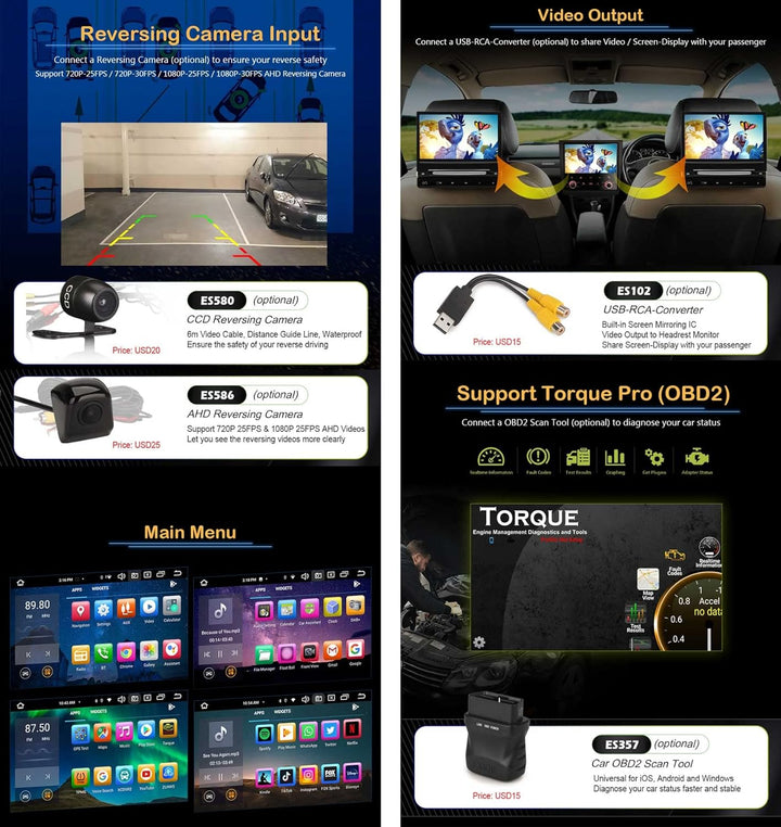 Erisin Android 14 4GB+64GB 8-Kern DVD Autoradio GPS Navi für Opel Antara Astra Corsa C/D Vectra Meri