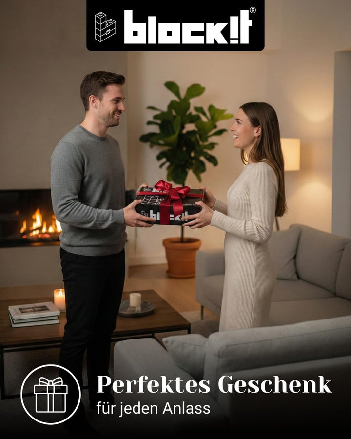 block!t Love Bear Klemmbaustein-Set mit LED – Weisser Baustein-Bär mit Herz & Rose – 5423 Teile Deko