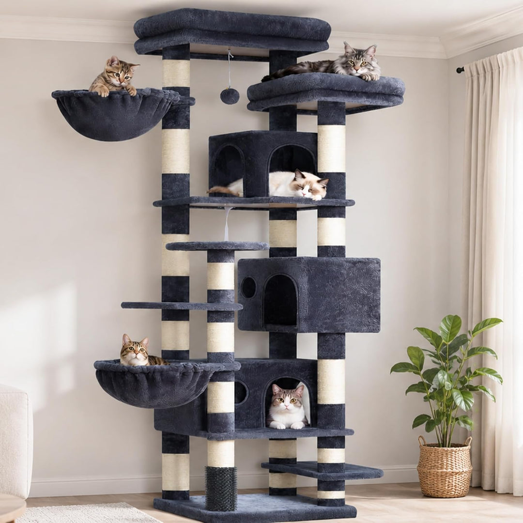 Hey-brother Kratzbaum, 188 cm Katzenbaum, XXL Kletterbaum mit 2 gross Plattform, 3 Höhlen, 2 Korb, P