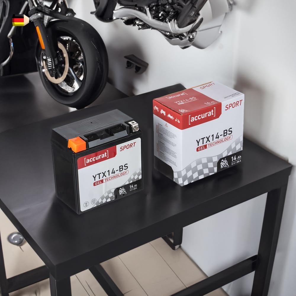 Accurat Motorradbatterie YTX14-BS 14Ah 200A 12V Gel Technologie Starterbatterie in Erstausrüsterqual