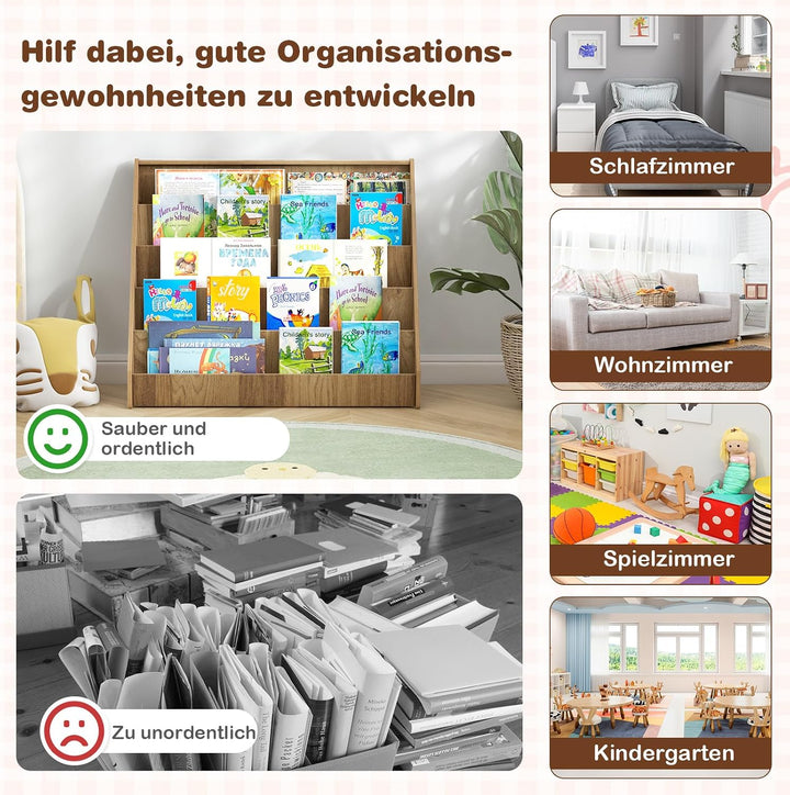 DREAMADE Bücherregal Kinder, Kinderregal aus Holz mit rutschfesten Füssen & pflegeleichter Oberfläch