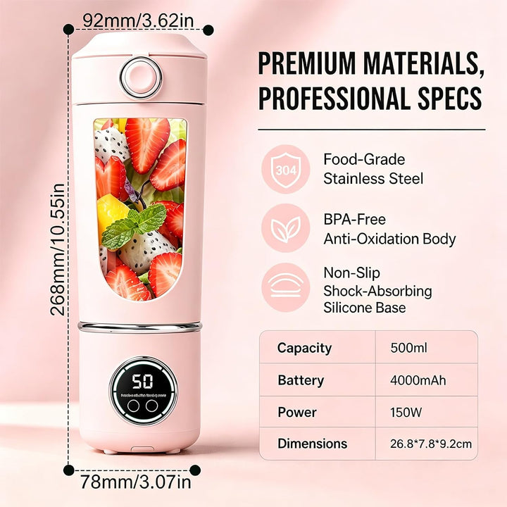 Tragbarer Mixer, 700 ml Mixer Smoothie, Mini-Standmixer mit 12 Edelstahlklingen und Digitalanzeige,