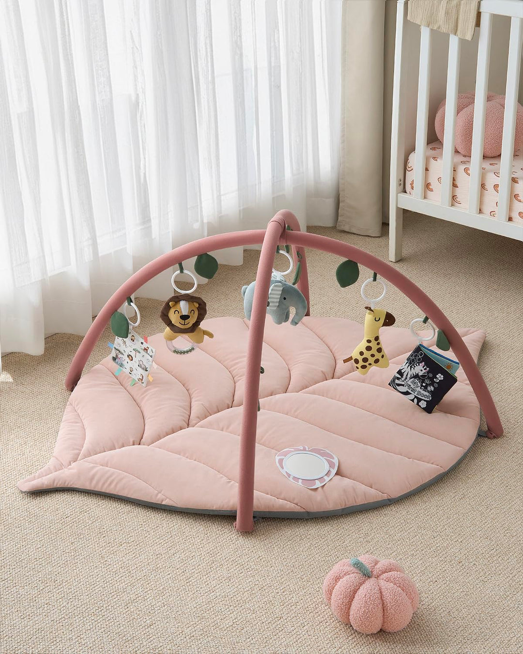 Blissful Diary Spielbogen Baby, Übergrosses Blattförmiges Spieldecke Baby Gym Activity Decke mit 6 A