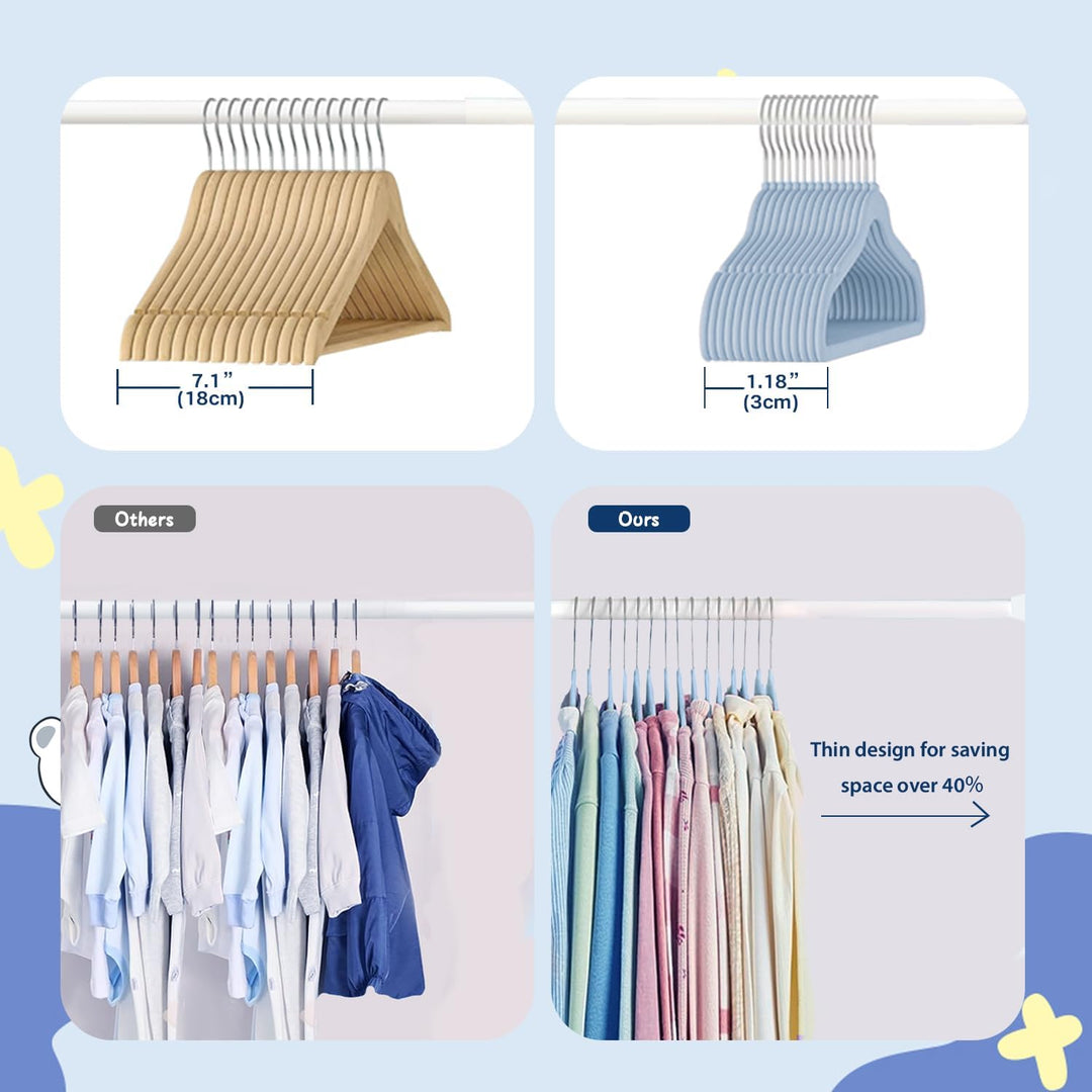 Wellong Kinderkleiderbügel, 28 cm Baby-Samtbügel mit 360°-Drehhaken, rutschfeste Kleiderbügel Samt,