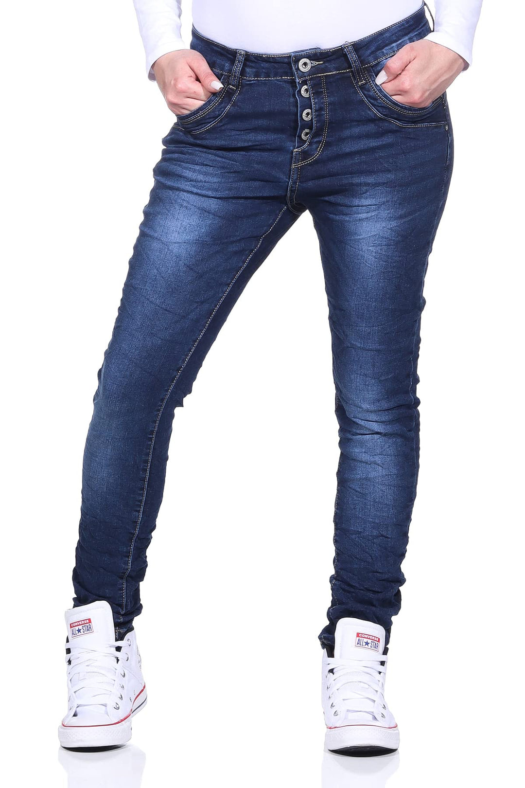 Jewelly Damenjeans im Skinny Style Boyfriends Hüftjeans Jeans Hose Röhre 22 34 Blau 17, 34 Blau 17