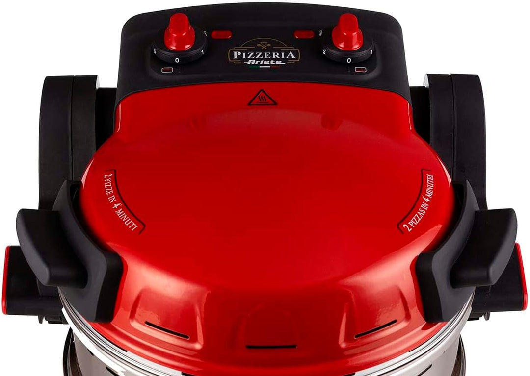 Ariete Forno Pizza Doppio 927, Pizzaofen mit 5 Kochstufen, 2 feuerfesten Antihaft-Platten, 2 Holzkli