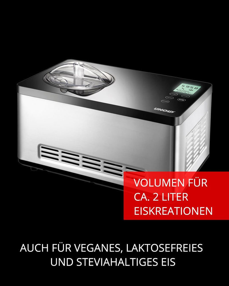 UNOLD 48845 Eismaschine Gusto mit selbstkühlendem Kompressor, 2 L Volumen, elegantes Edelstahlgehäus