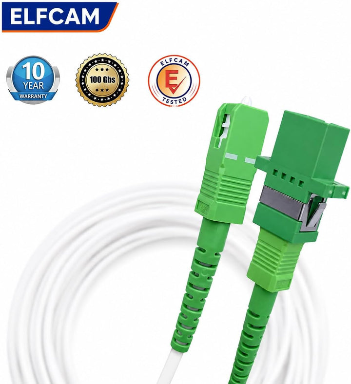 Elfcam® - 15m Glasfaserkabel SC/APC auf SC/APC Simplex Singlemode, Lieferung mit LWL Adapter, LWL ka