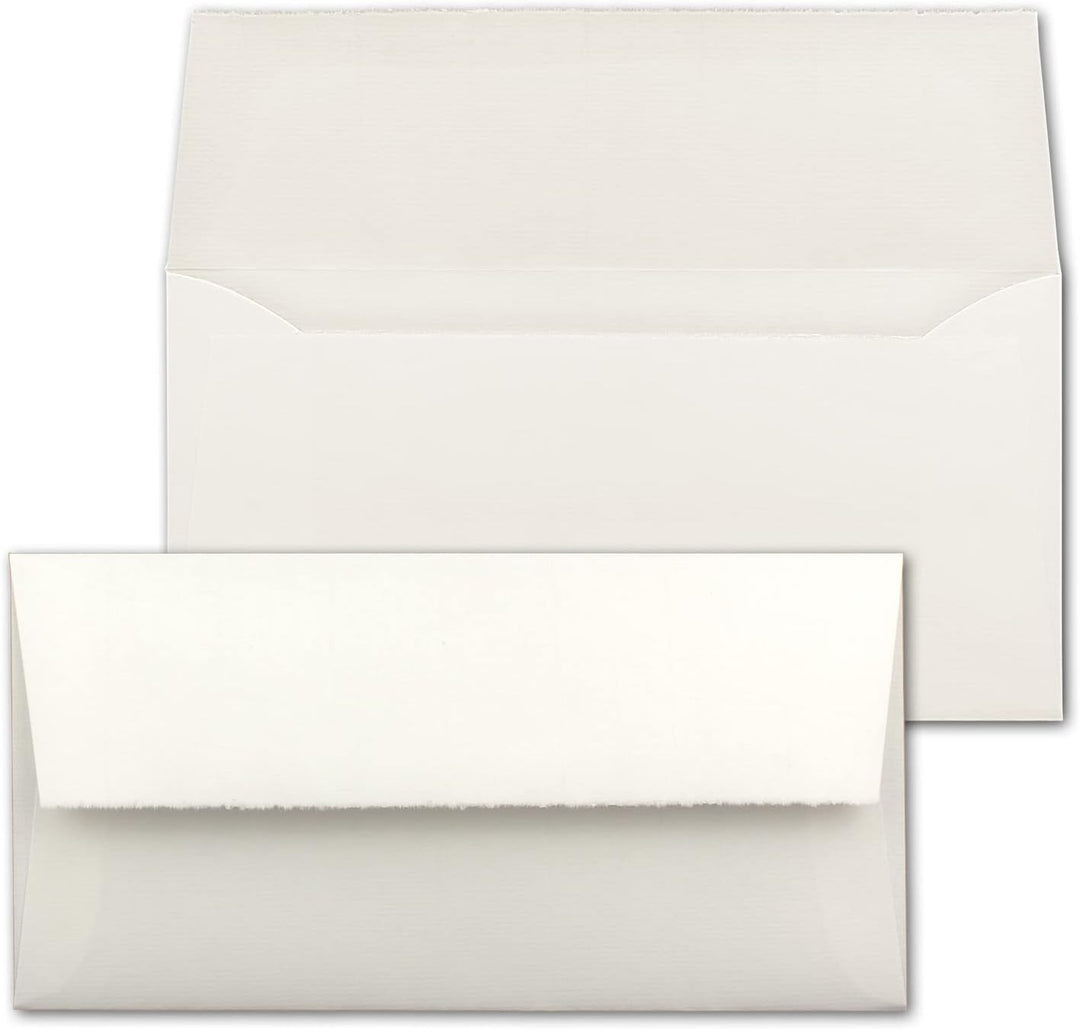 50 Stück DIN Lang Vintage Briefumschläge, Büttenpapier, 11 x 22 cm, Weiss halbmatt hochwertige Brief