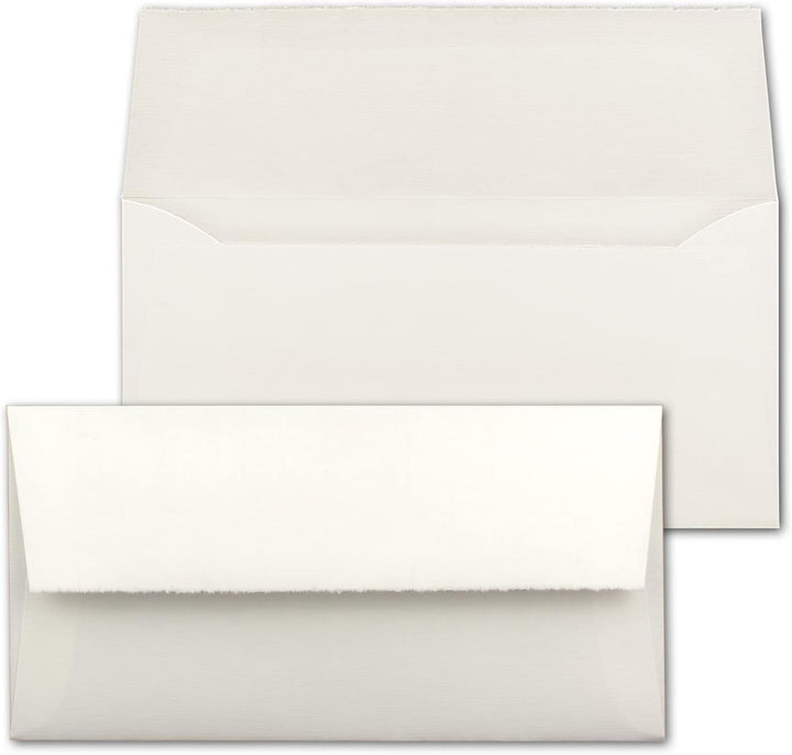 50 Stück DIN Lang Vintage Briefumschläge, Büttenpapier, 11 x 22 cm, Weiss halbmatt hochwertige Brief