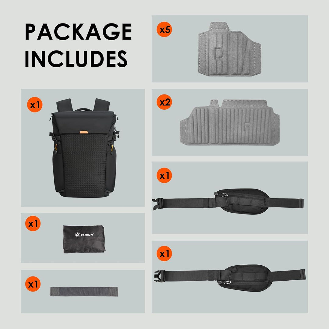 TARION Kamerarucksack Wasserdicht Professionelle Fotorucksack - Schwarz Gross Kamera Rucksack mit 16