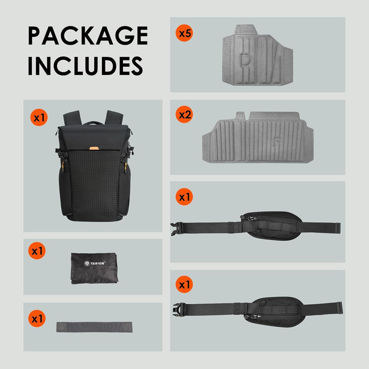 TARION Kamerarucksack Wasserdicht Professionelle Fotorucksack - Schwarz Gross Kamera Rucksack mit 16