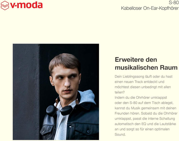 V-MODA S-80 KABELLOSER KOPFHÖRER UND Lautsprecher-System. Schlankes und stylisches Design. Personali