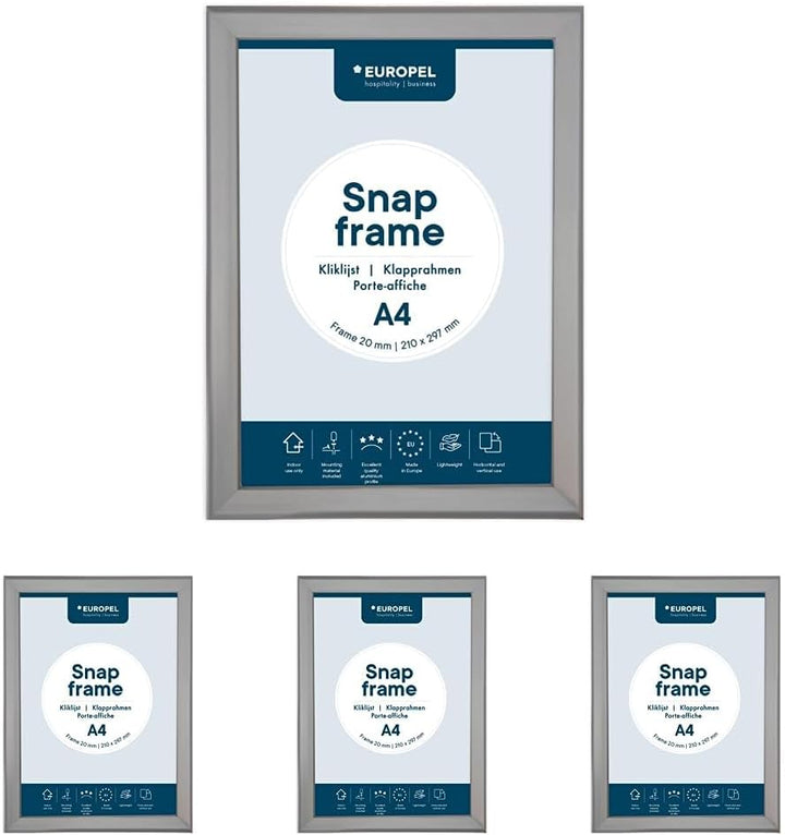 EUROPEL Klapprahmen A4 mit 20 mm Aluminium-Profil - aufklappbarer Plakatrahmen mit Gehrungsecke - Sc