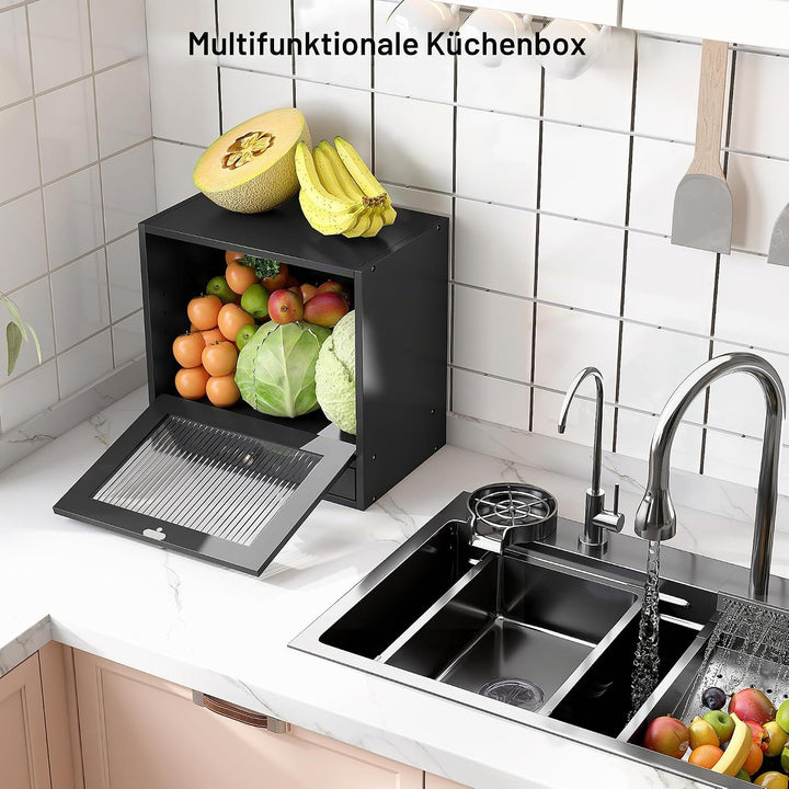 Alpeir Brotkasten Holz Gross 2 Etagen Brotbox mit Magnetisch Acryl Sichtfenster und Schublade, Ecke