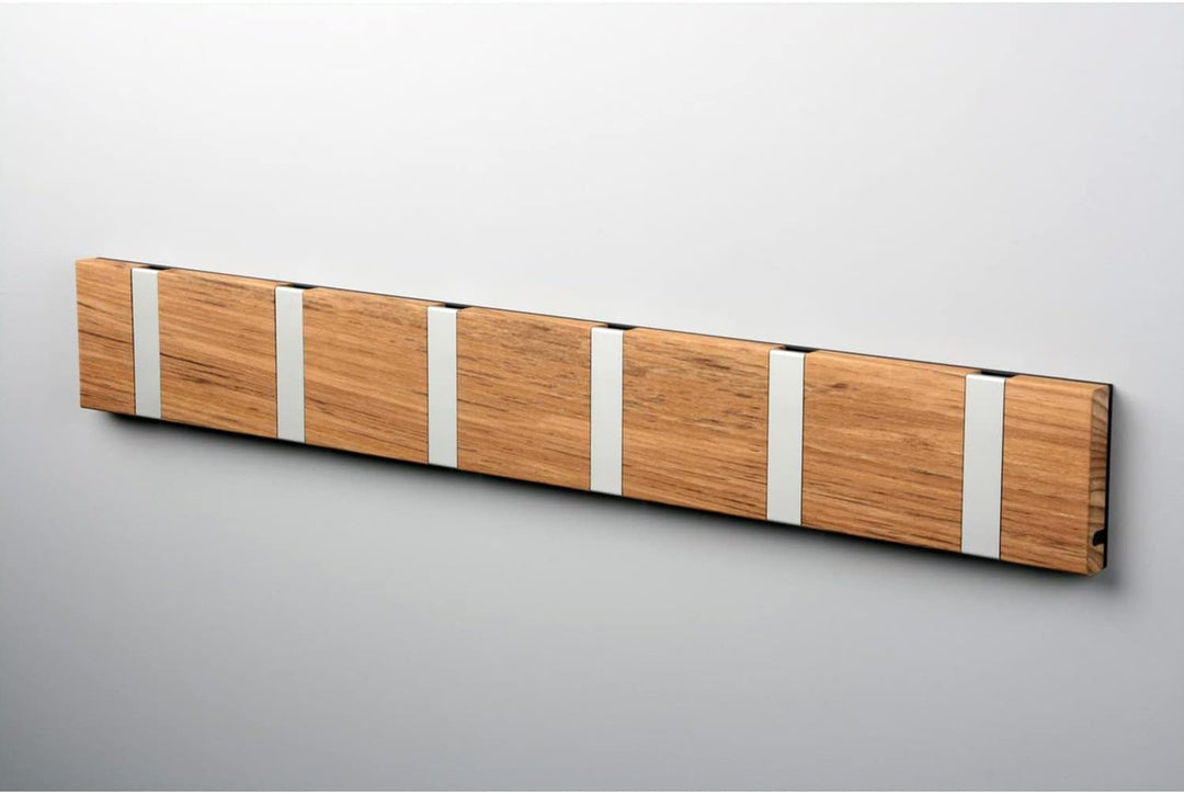 LoCa Garderobe Knax 6 Teak (geölt) (Haken klappbar Alu) Garderoben-Leiste Kleiderhaken Flur modern G