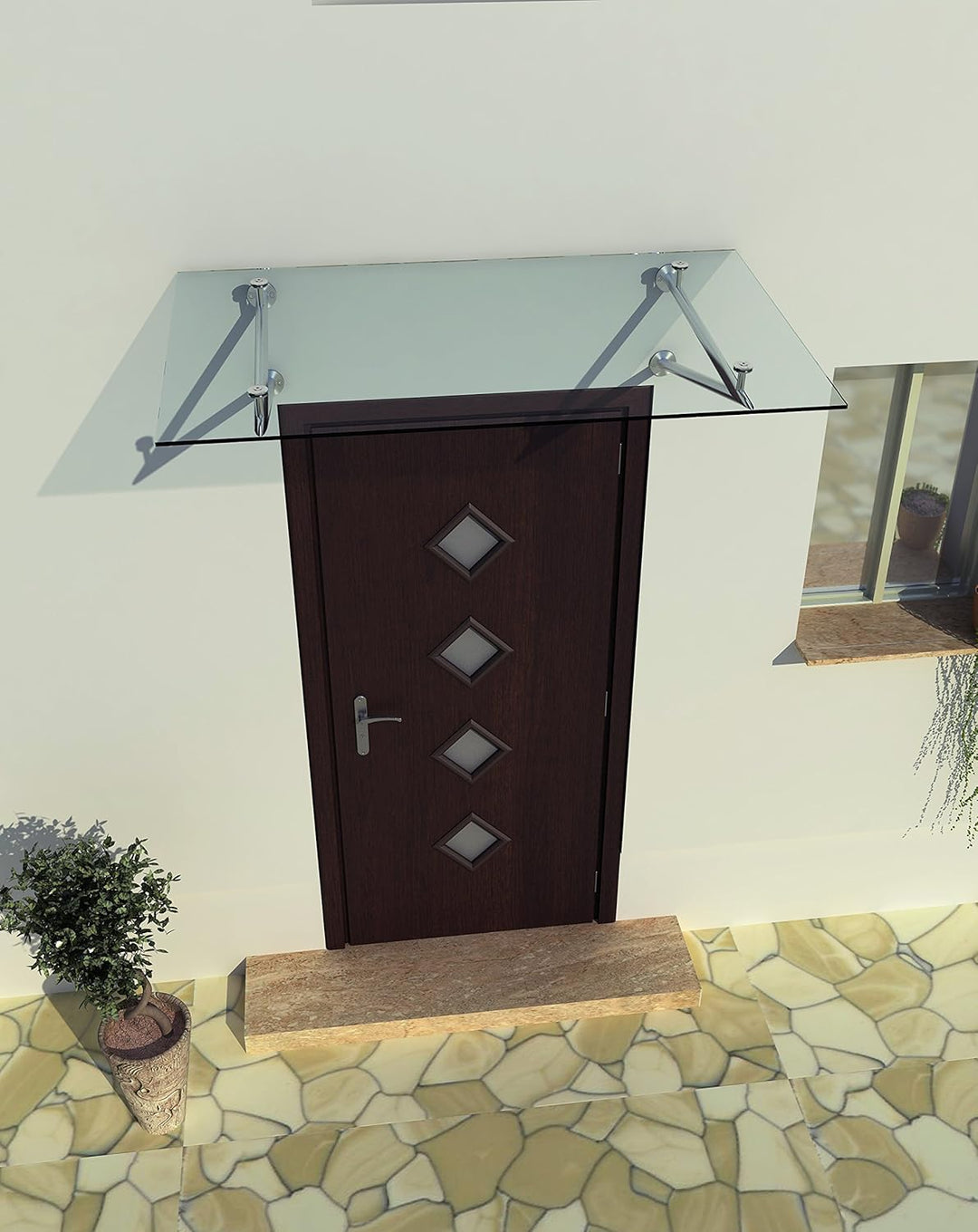 Shop Vordach Glasvordach Türvordach Verbundsicherheitsglas Klarglas VSG Edelstahl (120x90cm (2x V-Ha