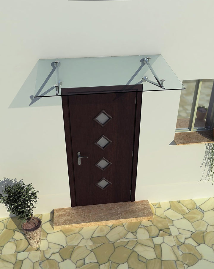 Shop Vordach Glasvordach Türvordach Verbundsicherheitsglas Klarglas VSG Edelstahl (120x90cm (2x V-Ha
