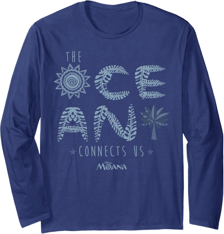 Disney Moana The Ocean Connects Us Text Poster Langarmshirt