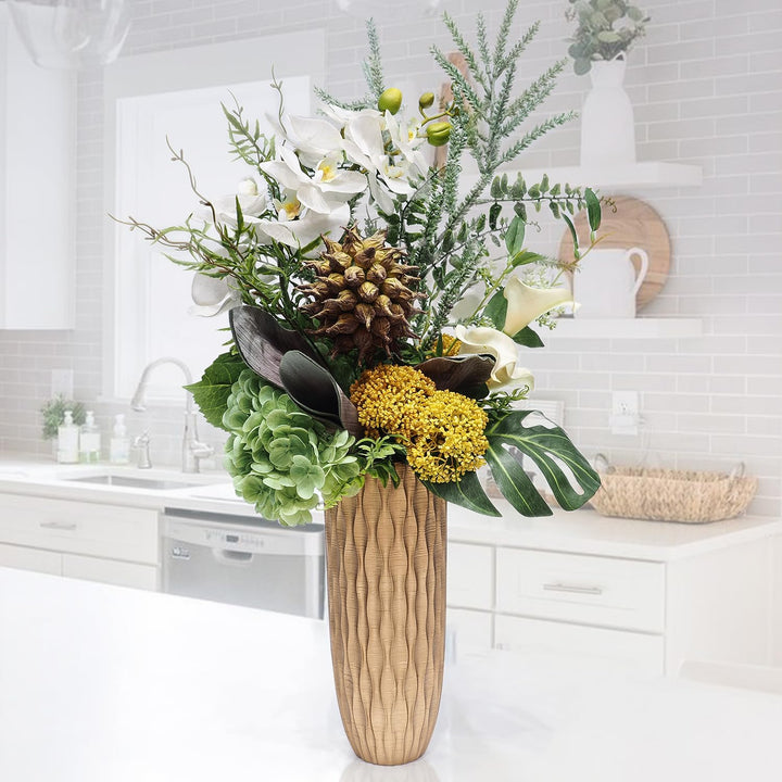 Suanti Dekorative Blumenvase (28 cm), Gross Kupferfarbe Vase mit Wasserwellenmuster, Für Home Office