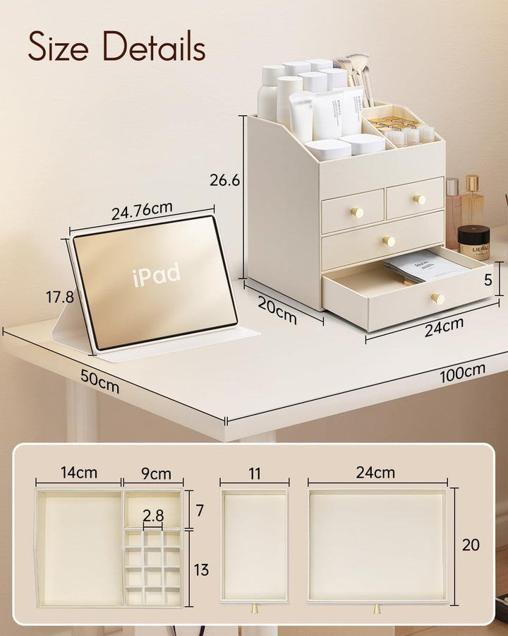 Vlando Make up Organizer mit 4 Schubladen, Schminktisch Organizer, Kosmetik Organizer, Schmink Organ