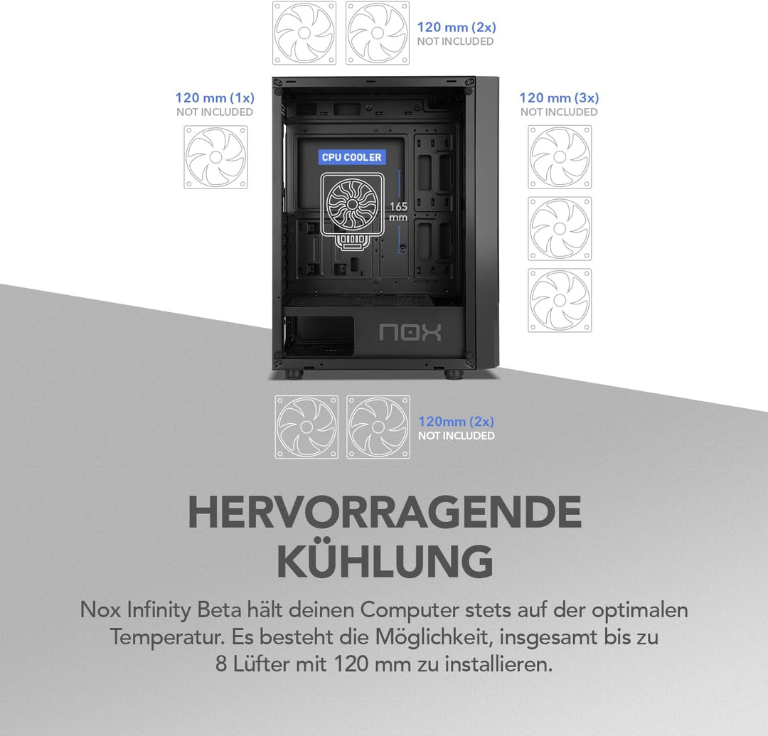 NOX XTREME PRODUCTS Infinity BETA - Semitower M-ATX | ITX, Seitenfenster aus gehärtetem Glas, Frontg