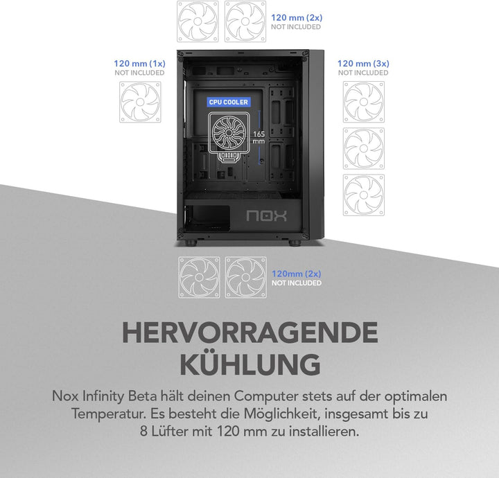 NOX XTREME PRODUCTS Infinity BETA - Semitower M-ATX | ITX, Seitenfenster aus gehärtetem Glas, Frontg