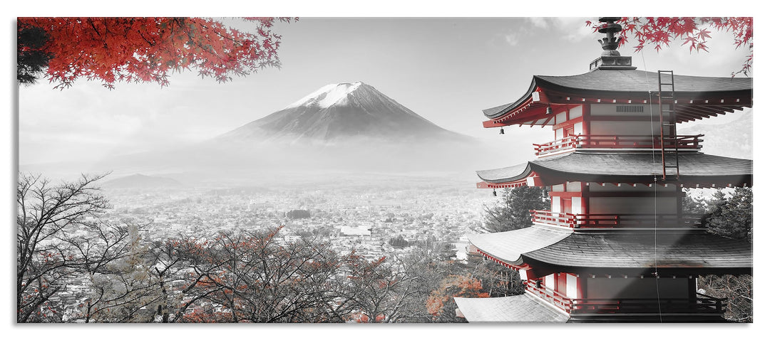 Pixxprint Glasbild Panorama, Wandbild aus Echtglas, Japanischer Tempel im Herbst, 100x40 cm, inkl. A