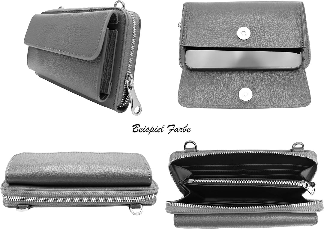 SH Leder Damen Handytasche Umhängetasche Geldbörse Multifunktion Beutel aus Echtleder Verstellbar Sc