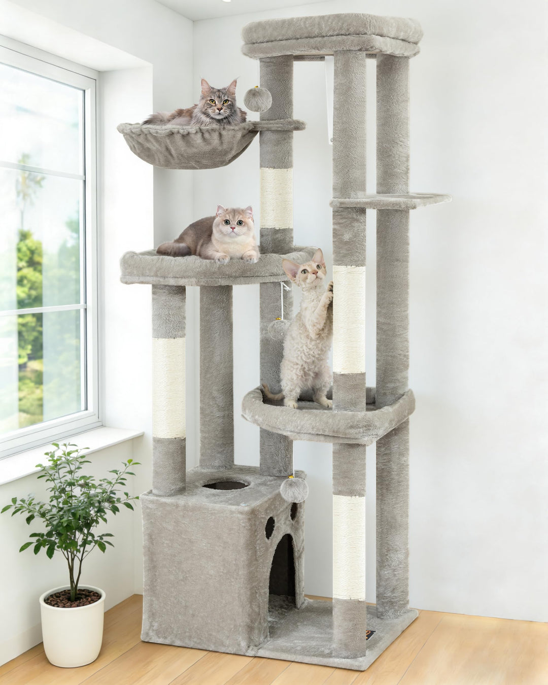 Kratzbaum Gross, Kratzbaum Grosse Katzen Stabil 170 cm hoch - Katzenbaum XL, Mehrstöckiger Katzenbau