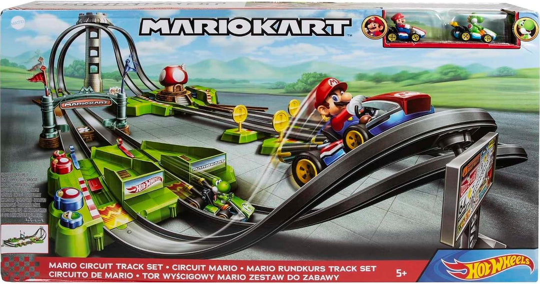 Hot Wheels HFY15 - Mario Kart Mario Rundkurs Rennbahn Trackset Deluxe Inkl. 2 Spielzeugautos, Spielz
