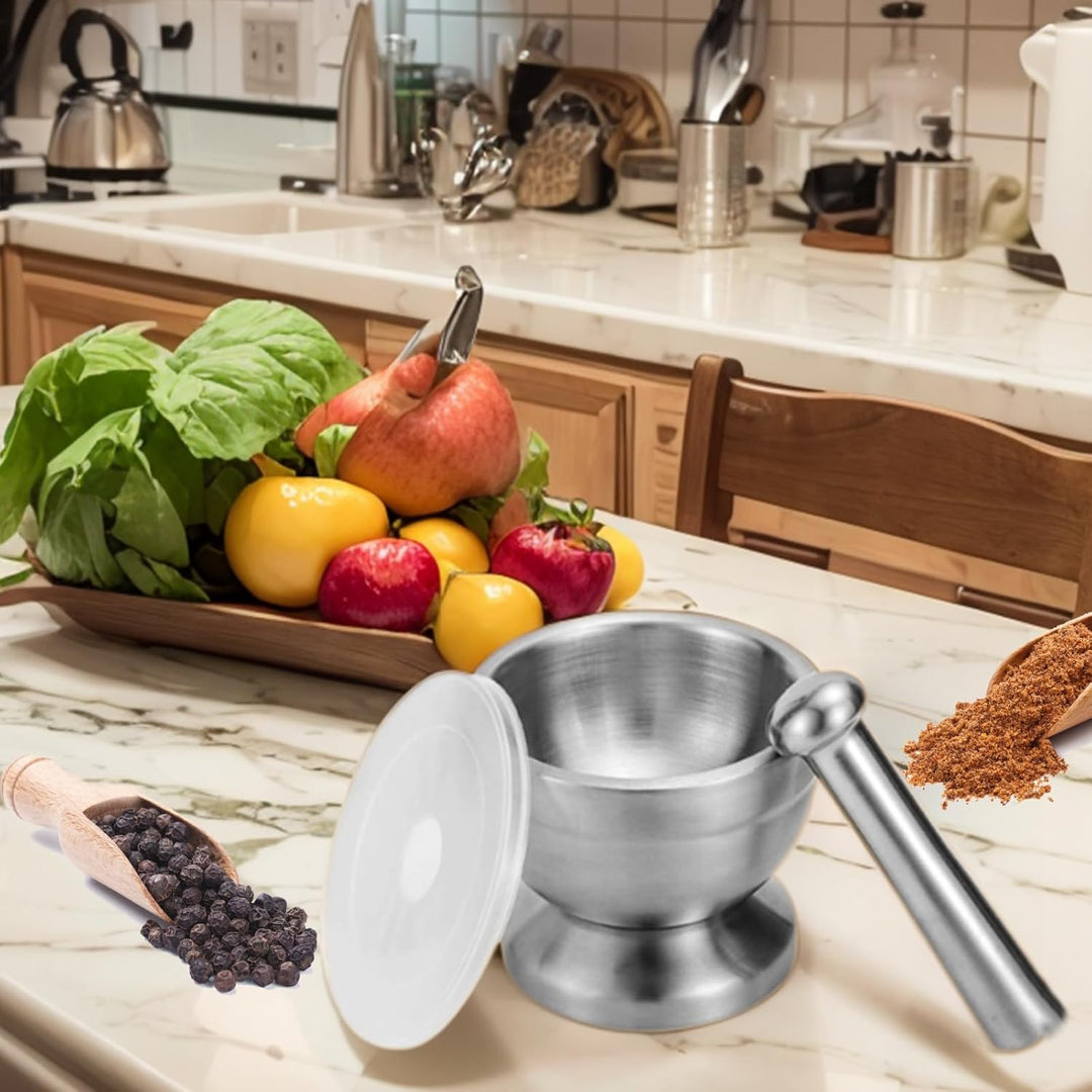 Mörser und Stössel Sets, Lebensmittelecht Pestle and Mortar Stainless Steel Mit Kunststoffabdeckung,