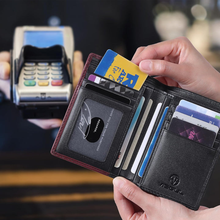VISOUL Echt Leder Geldbörse Herren mit RFID Schutz Portemonnaie Gross mit Münzfach 10 Fächer Echtled