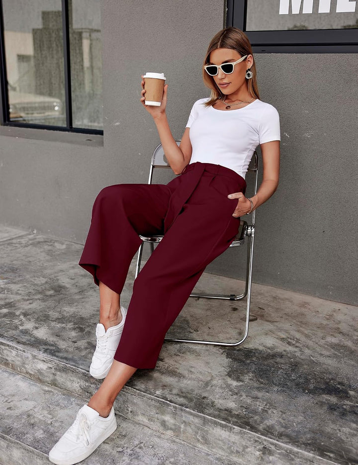 Beyove Damen Weite Hose 7/8 Sommerhose High Waist Elegant Business Hosen Schlaghose Gestreifte Anzug