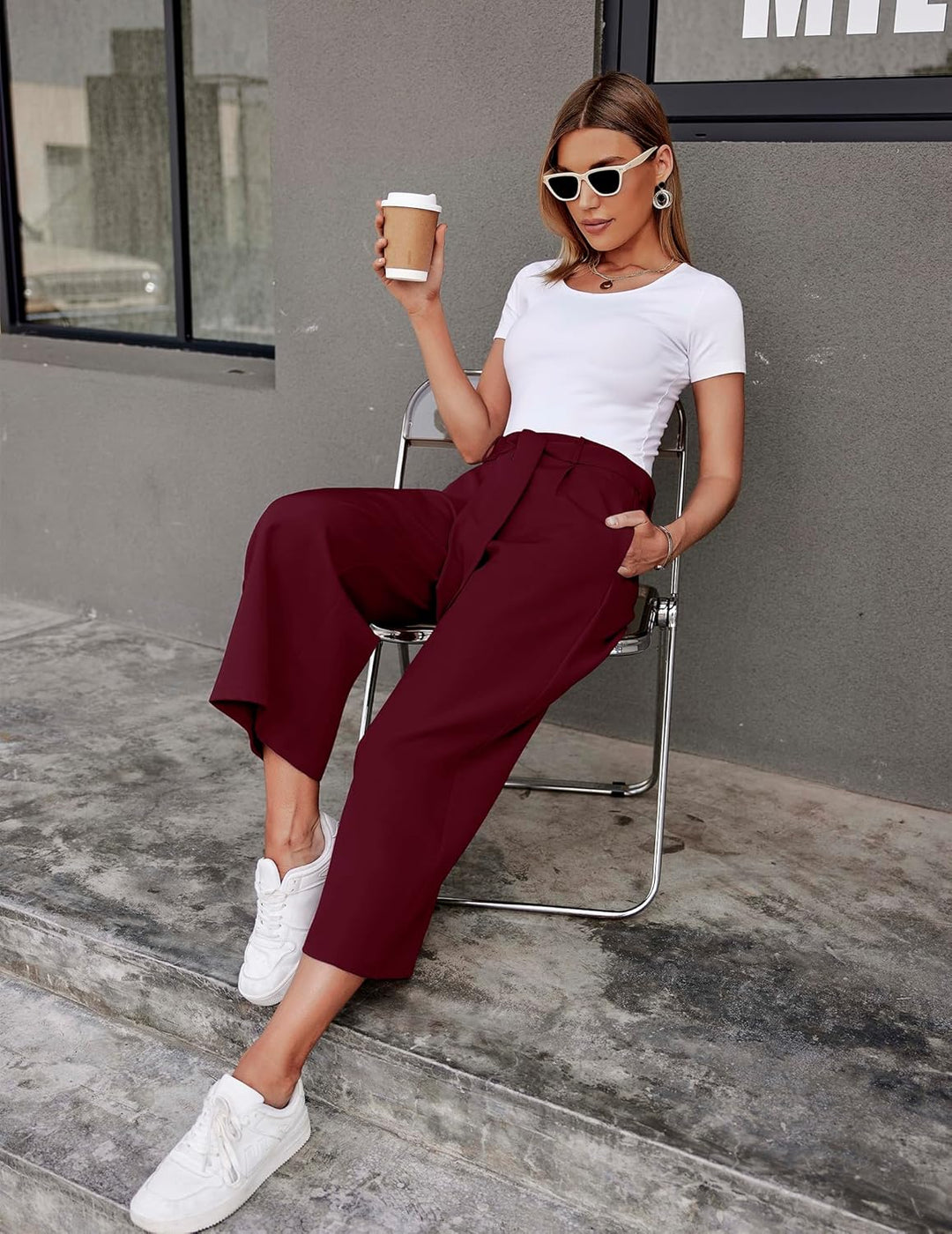 Beyove Weite Hosen Damen Sommer Leicht Freizeithosen Hohe Taille Solide Loose Fit Palazzo Hose 7/8 E