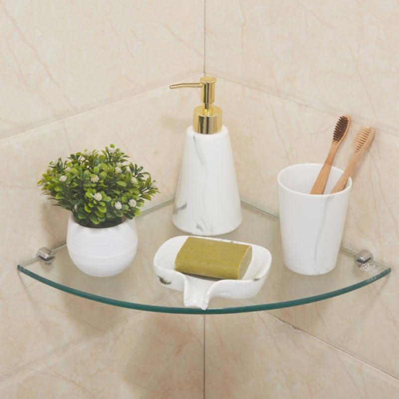 Cabilock 2 Stück Badezimmer Eckregal Glas Eckablage 20x20cm 6mm Glaswandhalterung Wandmontage Bad Au