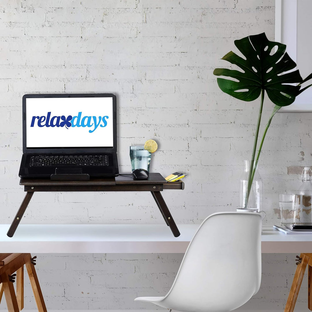 Relaxdays Bambus Laptoptisch, HBT: 24x60x35cm, höhenverstellbarer Laptopständer für Bett und Sofa, m