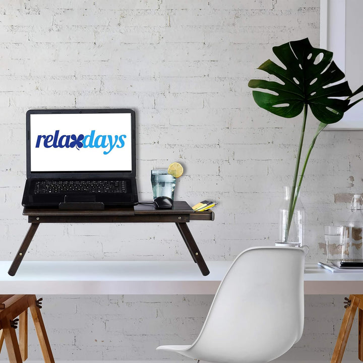 Relaxdays Bambus Laptoptisch, HBT: 24x60x35cm, höhenverstellbarer Laptopständer für Bett und Sofa, m