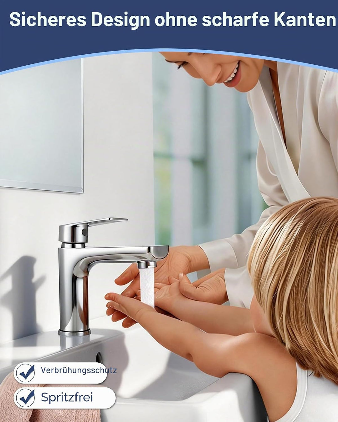 Wasserhahn Bad Edelstahl - Einhebelmischer Waschbecken - Bad Wasserhahn mit 60 mm Anschlussschlauch,