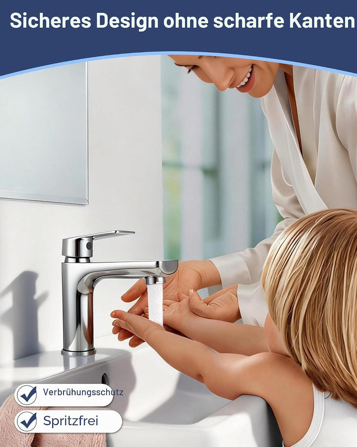 Wasserhahn Bad Edelstahl - Einhebelmischer Waschbecken - Bad Wasserhahn mit 60 mm Anschlussschlauch,