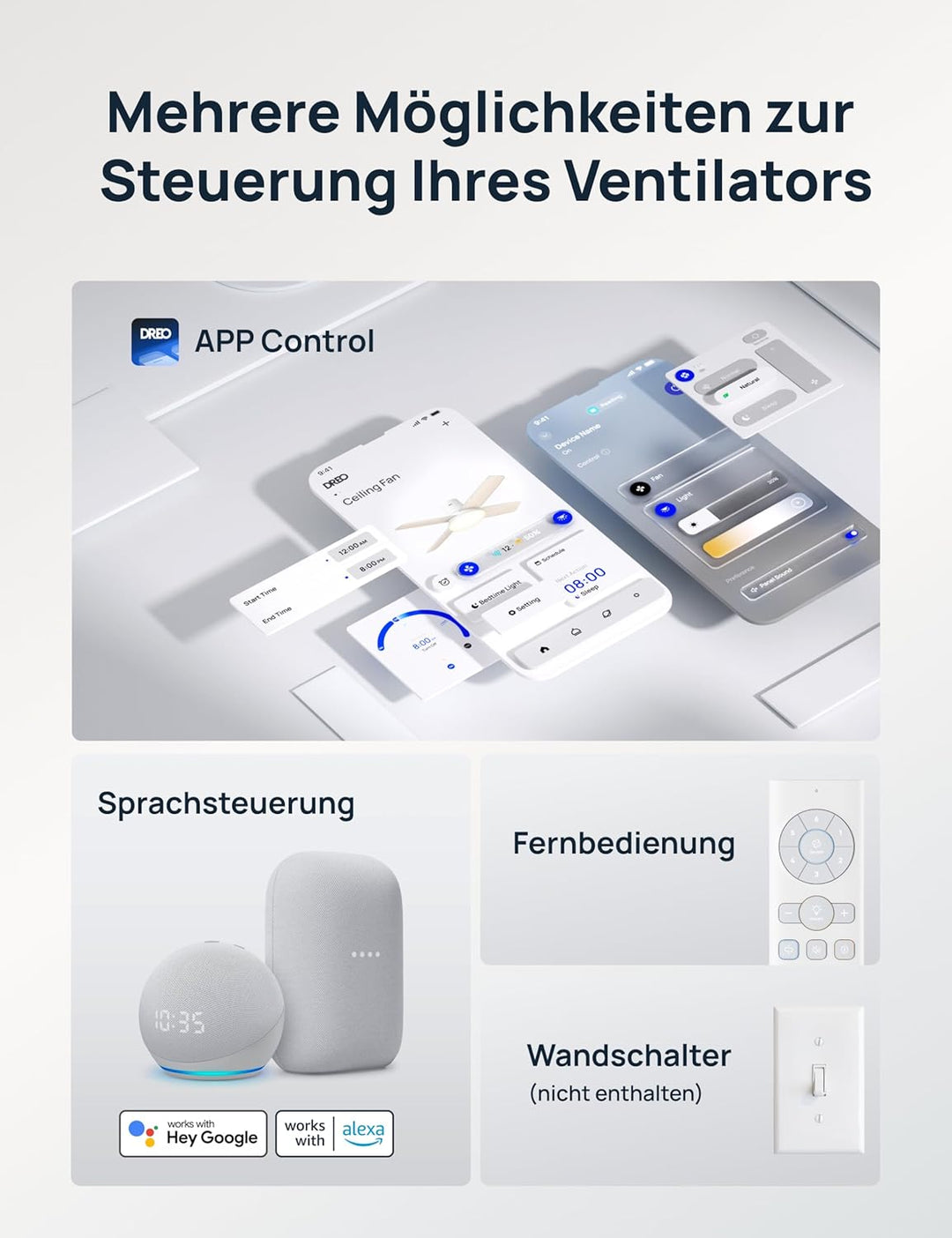 DREO Deckenventilator mit Licht bietet zwölf Geschwindigkeiten, drei Modi und einen leisen Gleichstr