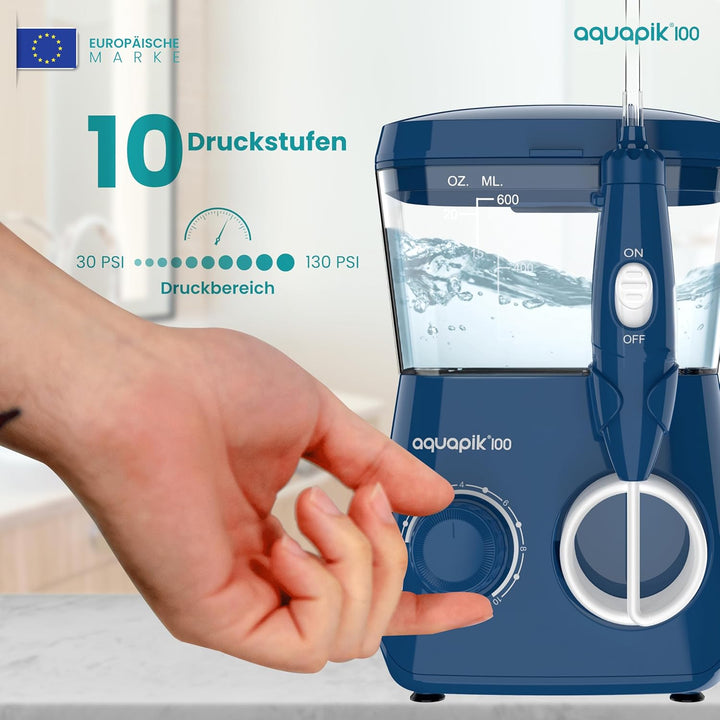 Aquapik® 100 professionelle Munddusche | Plaqueentferner + von Zahnärzten empfohlen | 8 Düsen, 10 Dr