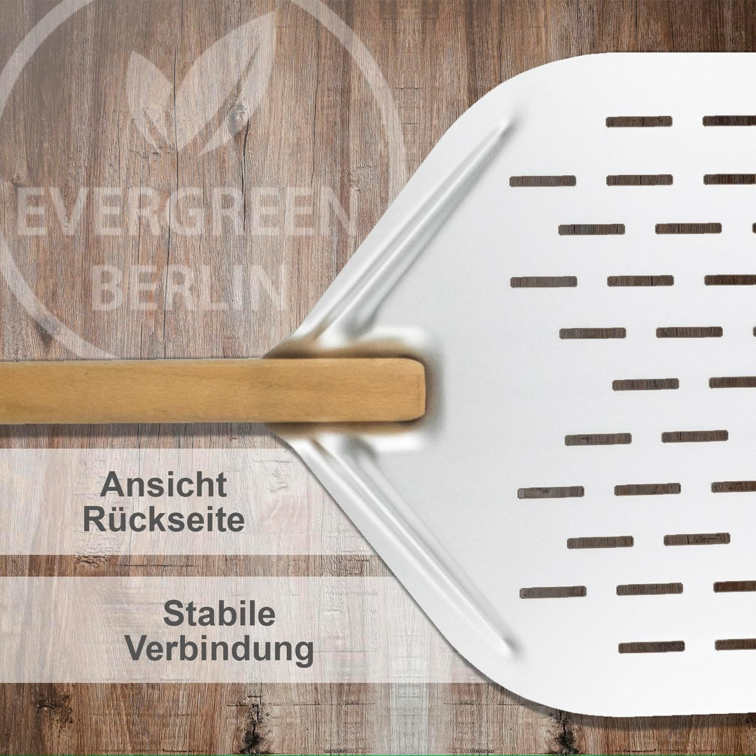 EVERGREEN BERLIN | DAS ORIGINAL - Pizzaschieber Perforiert - Pizzaschaufel gelocht aus Aluminium und