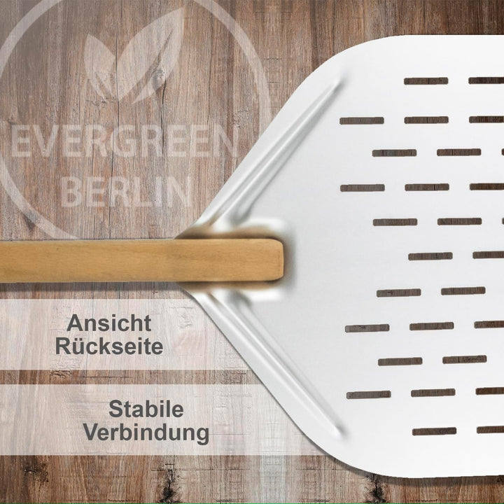 EVERGREEN BERLIN | DAS ORIGINAL - Pizzaschieber Perforiert - Pizzaschaufel gelocht aus Aluminium und